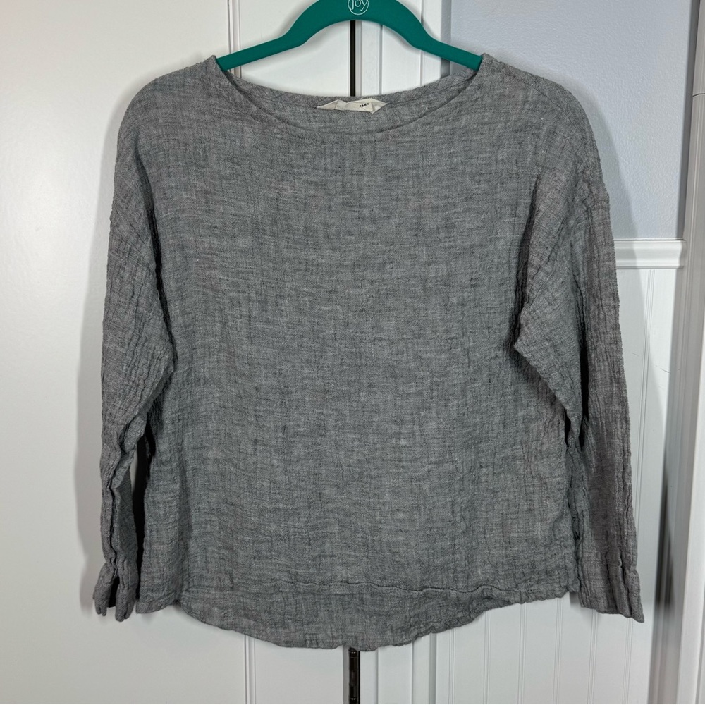 Elizabeth Suzann Grey Linen Long-Sleeve Blouse